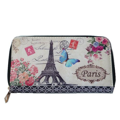 Wallet- Black Eiffel tower w/ butterfly and flowers