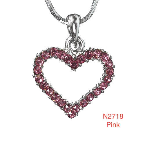 Necklace Heart, Thin (Sm) pink or clear
