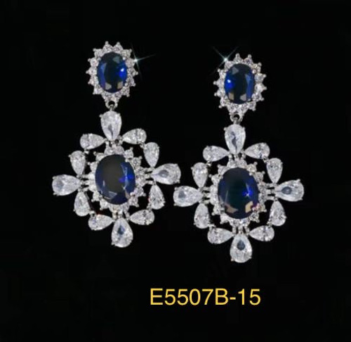 Cubic zirconia earring sterling silver post flower blue