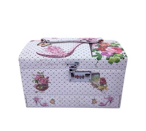 Jewelry Box- High heel shoe with flowers & butterflies, 3 Layer with number lock (LG)