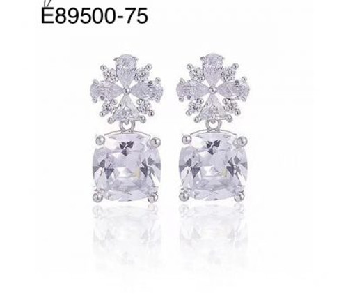 Cubic Zirconia earring sterling silver post flower & cube