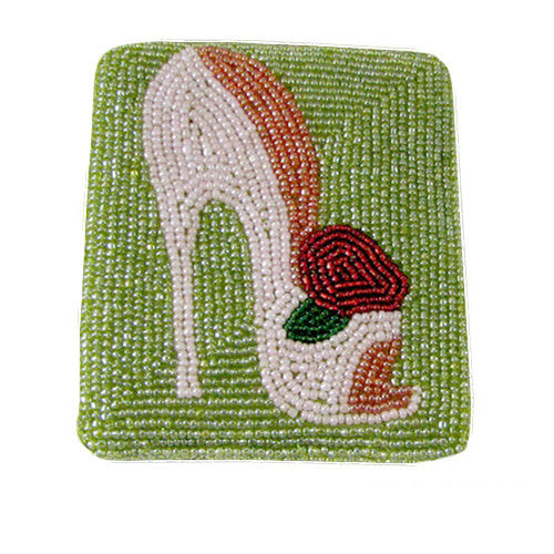 High Heel Sandal, White on Green w/ Red Flower on Toe (Rectang