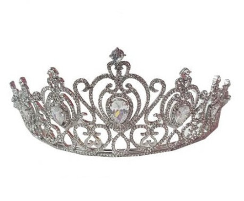 Hair tiara large - heart swirl shape designs, & swirls with tear drop crystals