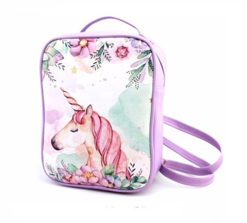 Small backpack w/unicorn and flowers - 18cm x 8cm x 23.5cm