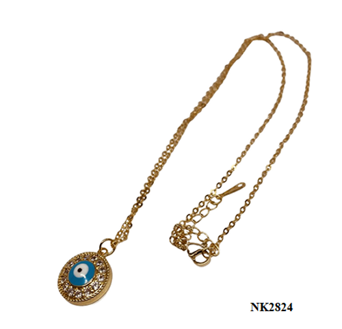 Necklace- Evil eye on long gold plated 1.00"chain with extension , 18 " (colour options)