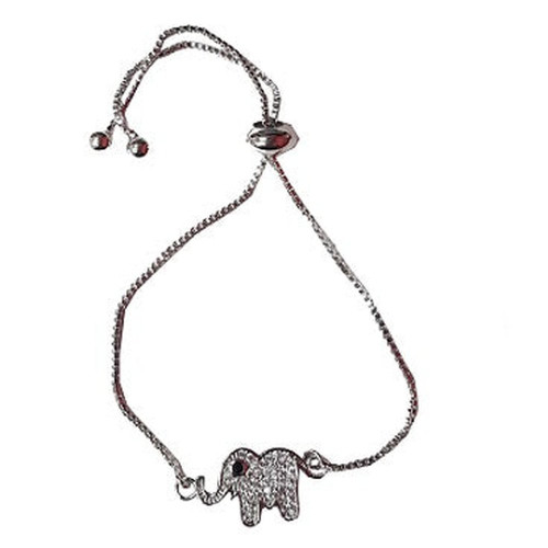 Bracelet- Elephant on pull cord , silver