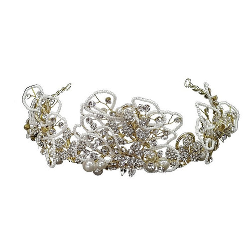 Hair tiara- Large gold flowers with pearls