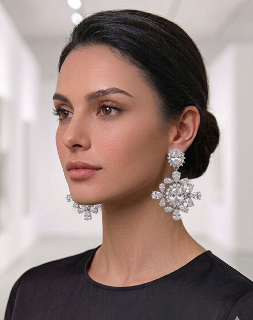 Cubic zirconia earring sterling silver post clear dangling