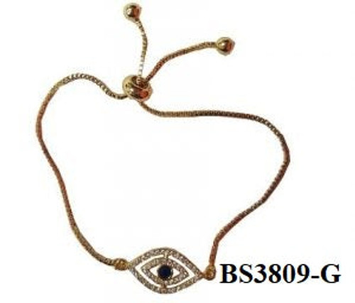 Bracelet- Evil eye med size  silver , gold. rose gold pull cord chain