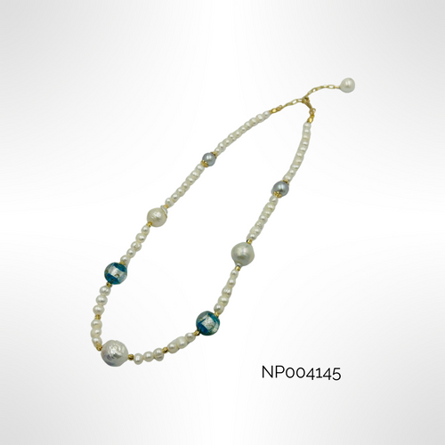 Pearl necklace-  3 baroque and natural pearls and Murano glass gold