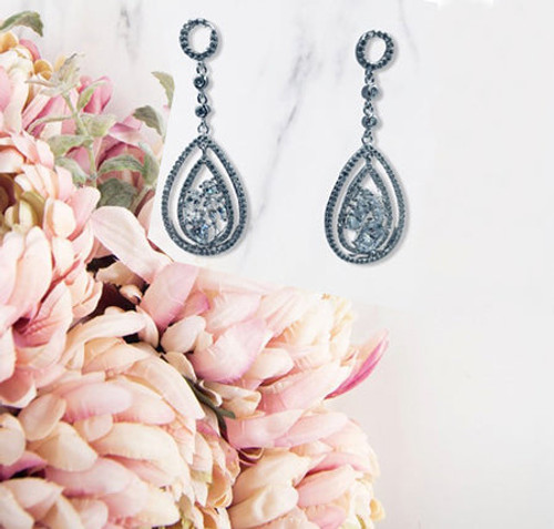 Earring-Large hanging AAA cubic zirconia and Austrian crystal tear drop outline earrings with stones inside