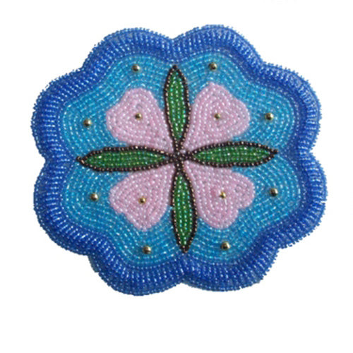 Flower, Pink & Green on Blue (Round/Wavy Sides