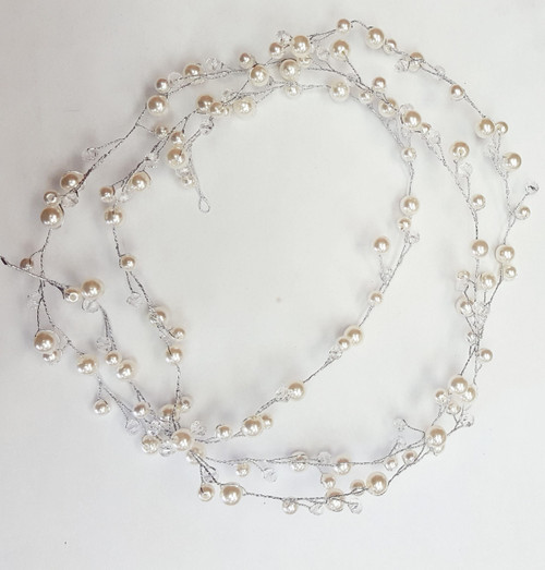 Hair vine long with large pearls and crystal beads