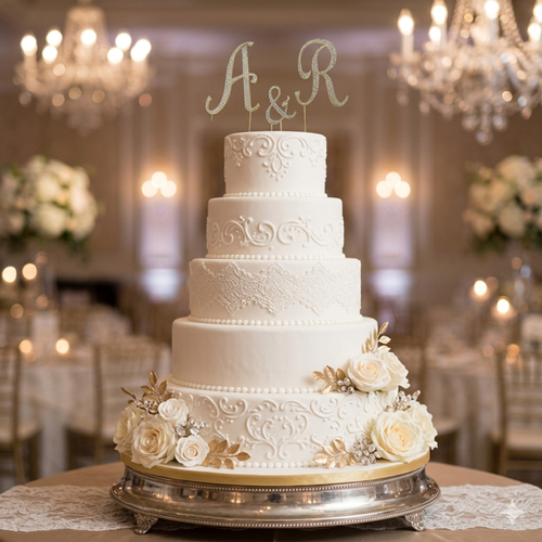 Cake Topper – Alphabet Letter Rhinestone Silver or Gold