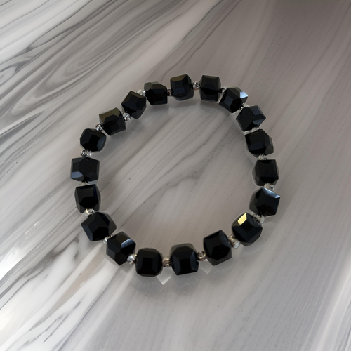 Crystal cube beads with silver beads bracelet