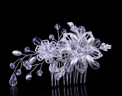 Hair comb for bride pearl and crystal