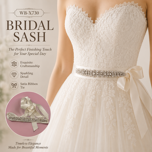 Waistband- w/ crystal flower & leaves design on cream ribbon