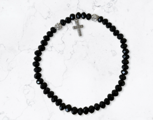 Bracelet-crystal black beads cross with Austrian  shambella bead