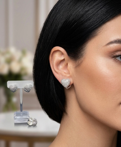 Earring - 3D Heart, Silver