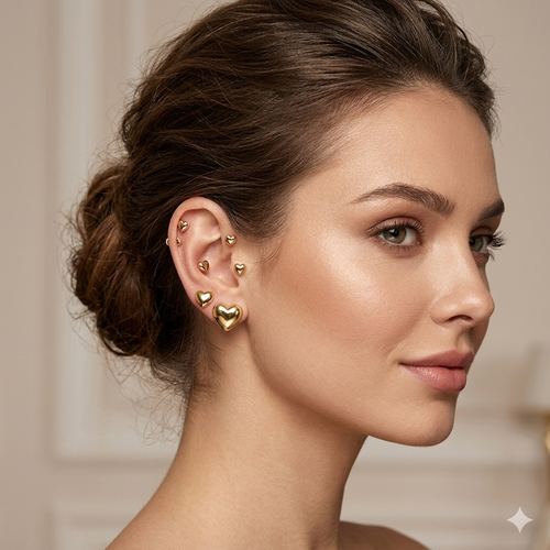 Earring - 3 pairs siliver Heart shape - Silver or Gold