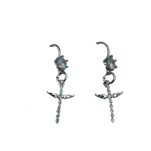 (Cross) Earrings- Hanging crosses with wings