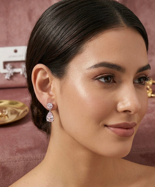Cubic zirconia earring - Diamond and Drop dangling