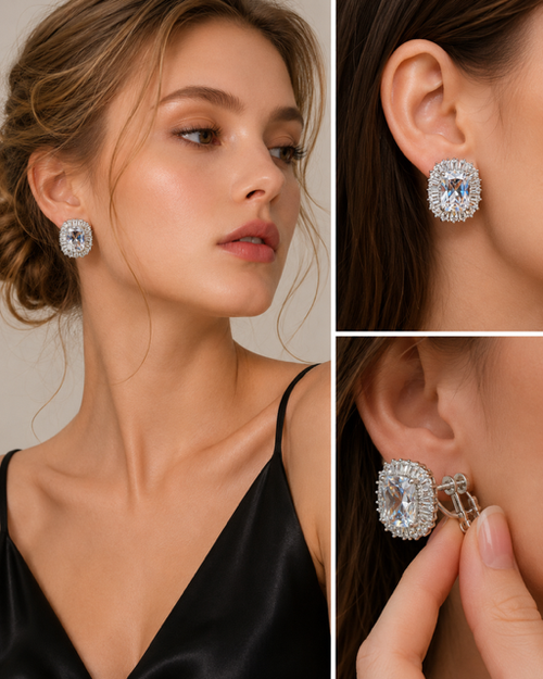 Cubic zirconia earring - Cube around Stud