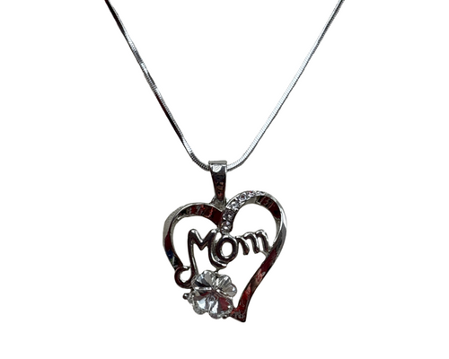 Necklace-Heart MOM w Crystal Flower