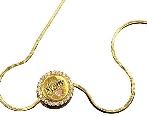 Necklace Mom with Pink Heart gold chain