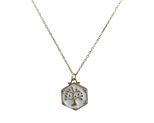 Necklace Hexagon style Enamel tree