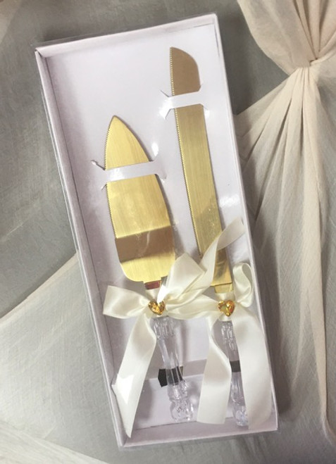 Wedding cake cutter and Server in Gold