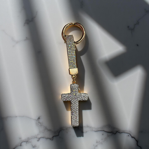 Keychain-3D rhinestone Cross