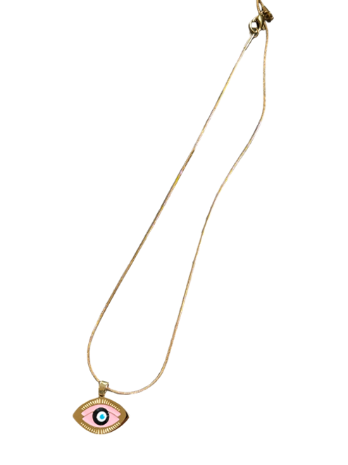 Necklace Evil eye Oval pendant  pink