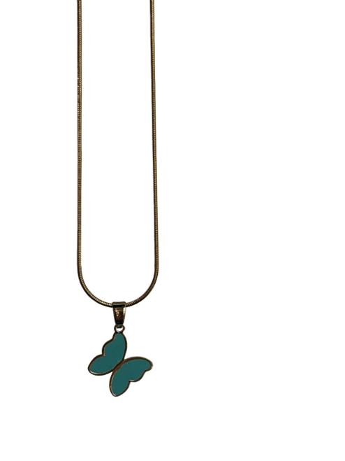 Necklace small blue butterfly pendant gold
