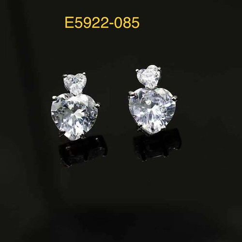 Cubic zirconia earring sterling silver stud hearts