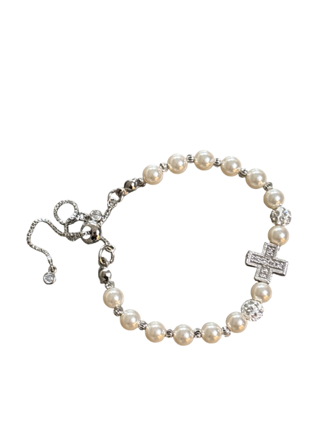 Cross bracelet with shamballa beads and silver beads