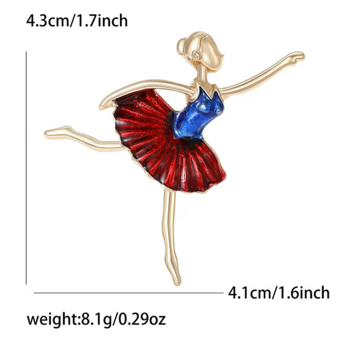 Brooch Dancer with blue Top and red dress