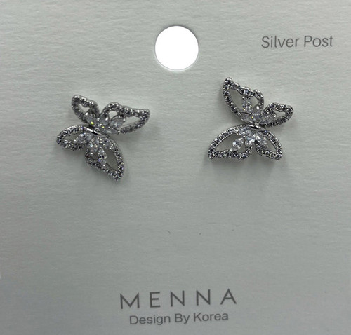 Earring- Outline butterflies with crystals in middle, silver posts ( colour options )