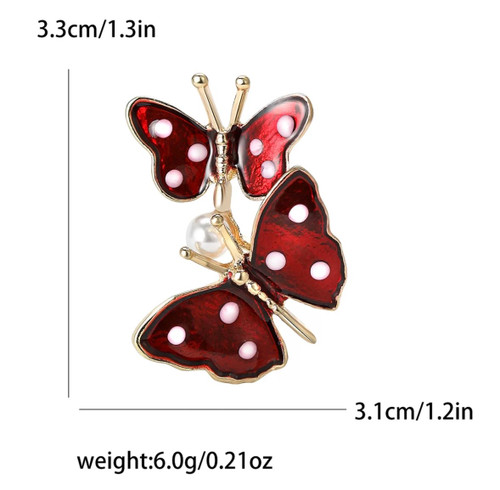 Brooch painted 2 Butterflies  with pearls