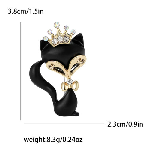 Brooch Fox black painted with crown