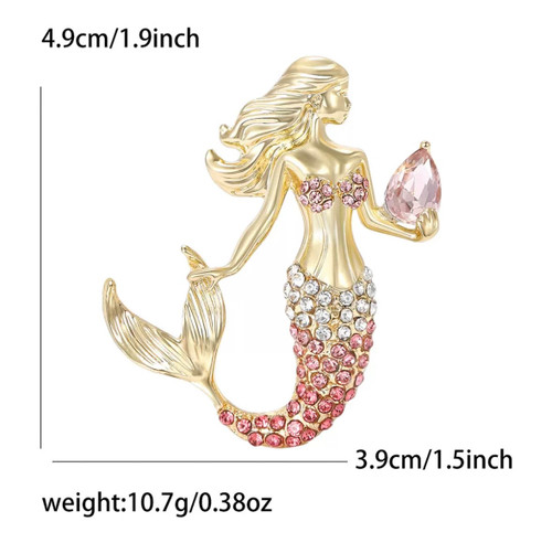 Brooch Mermaid with Rhinestones Hold Diamond