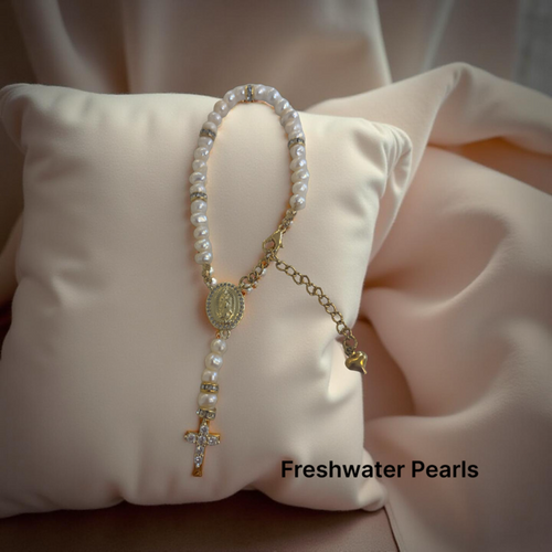 Rosary Bracelet Decade Cross Medal Freshwater Pearls