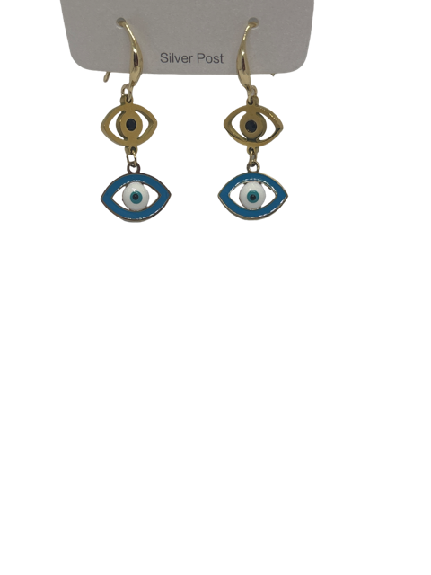 Earring evil eye hanging  oval sharp gold