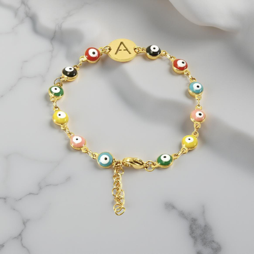 Bracelet Evil eye colour gold tone with alphabet