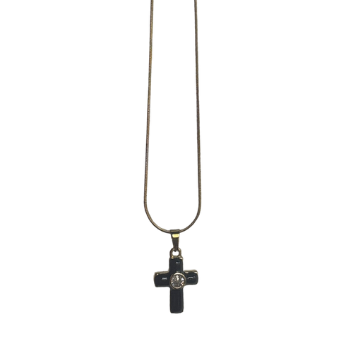 Necklace Cross trim black painted  diamond in mid