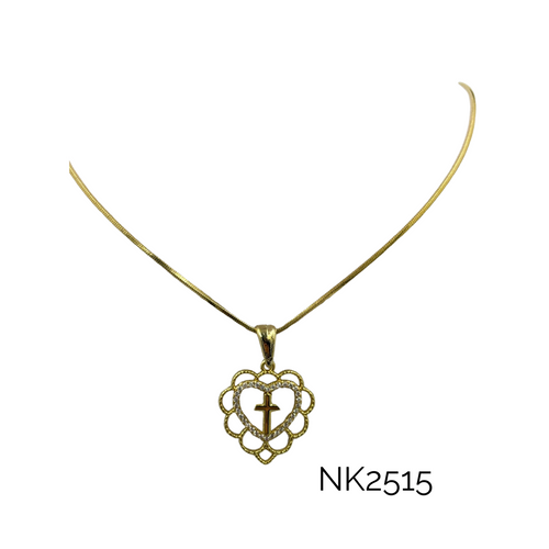 Necklace -gold cross in heart back on wing style