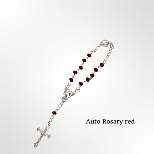 Rosary - Auto Rosary red crystal silver