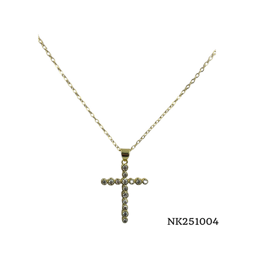 Necklace- Thin gold cross with rhinestones on gold chain