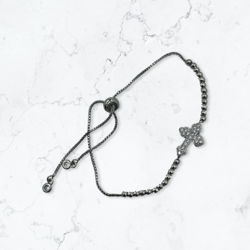 (Cross) Bracelet-cross-pull cord with beaded chain