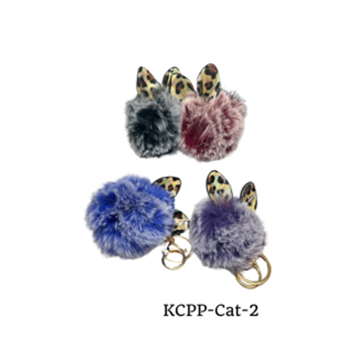 Keychain- Leopard cat ears on pom pom (colour options) min 2 pcs